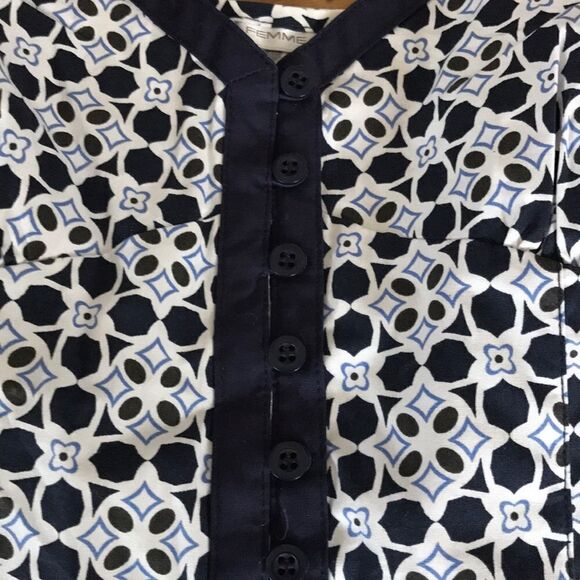 Cote Femme navy/white/blue print top, sz 10 - Picture 2 of 7